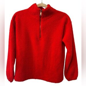 LOFT Vibrant Red Fleece Sherpa Pullover Quarter Zip Size Small Petite